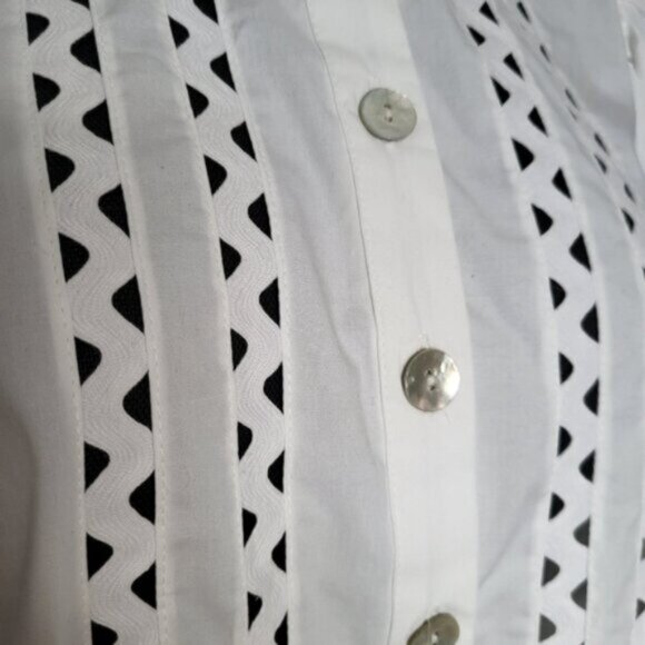 White Lace Cut Out Mandarin Collar Puff Sleeve Cotton Blouse Esqualo Sz 4 - Picture 4 of 15